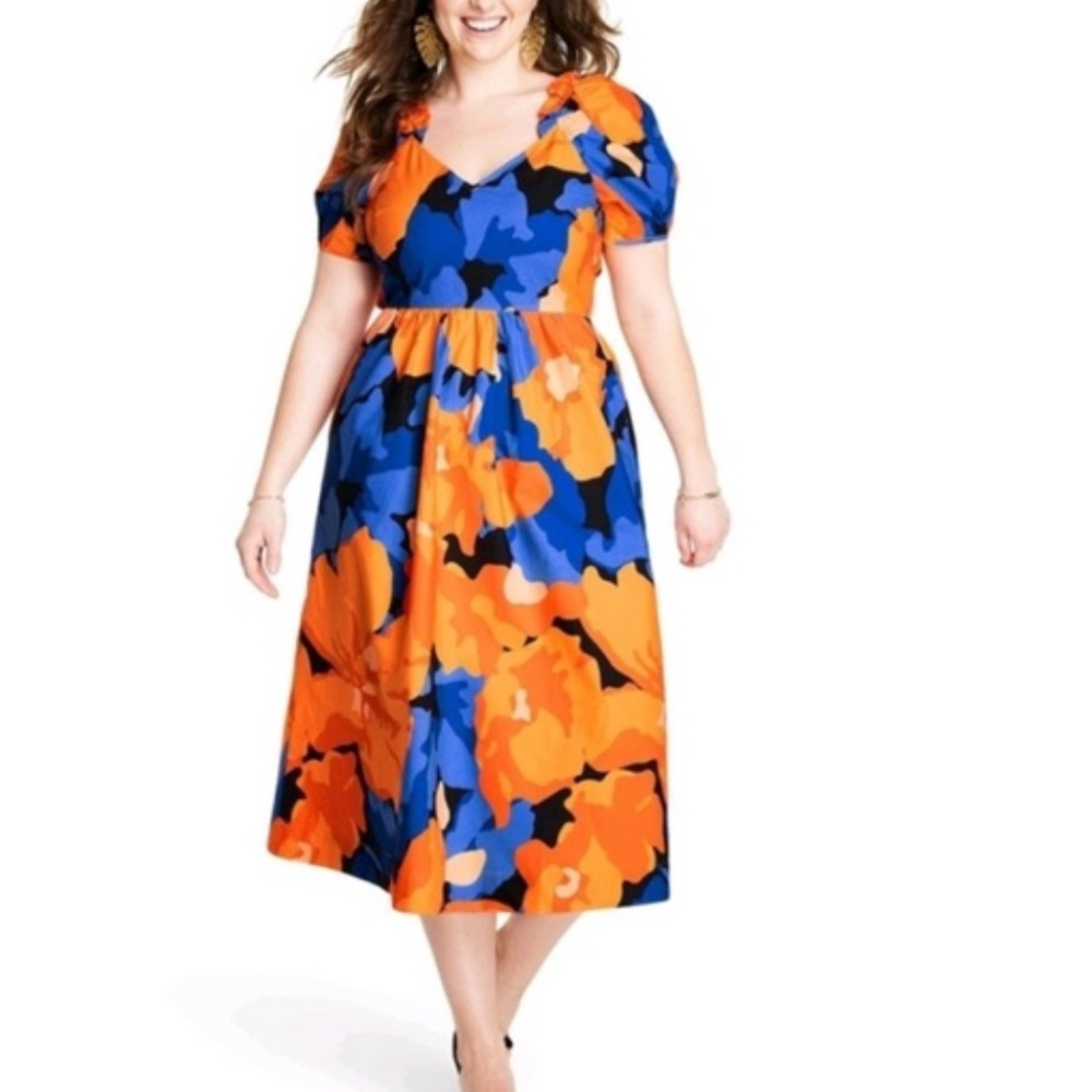 Tabitha Brown x Target Floral Print Puff Sleeve Tie-Back Midi-Dress